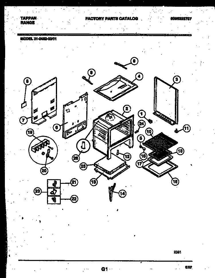 BODY PARTS Diagram and Parts List for 31-2452-00-01  Tappan Range