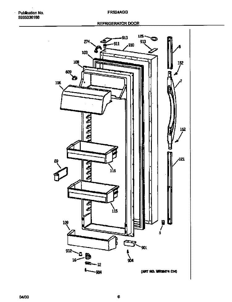 REFRIGERATOR DOOR Diagram and Parts List for FRS24AGGW8  Frigidaire Refrigerator