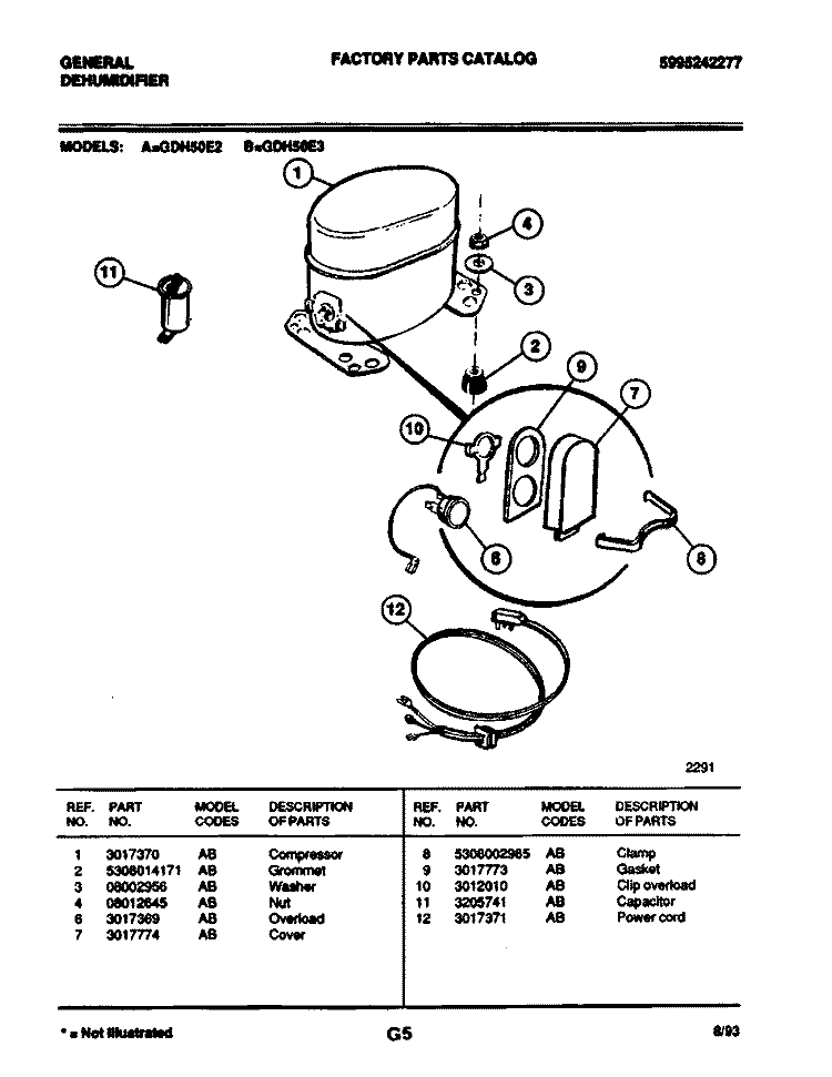 COMPRESSOR Diagram and Parts List for GDH50E2  Frigidaire Dehumidifier