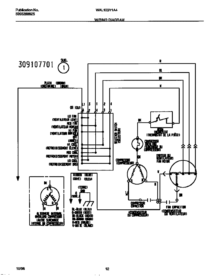 WIRING DIAGRAM Diagram and Parts List for WAL123Y1A4  Frigidaire Air Conditioner