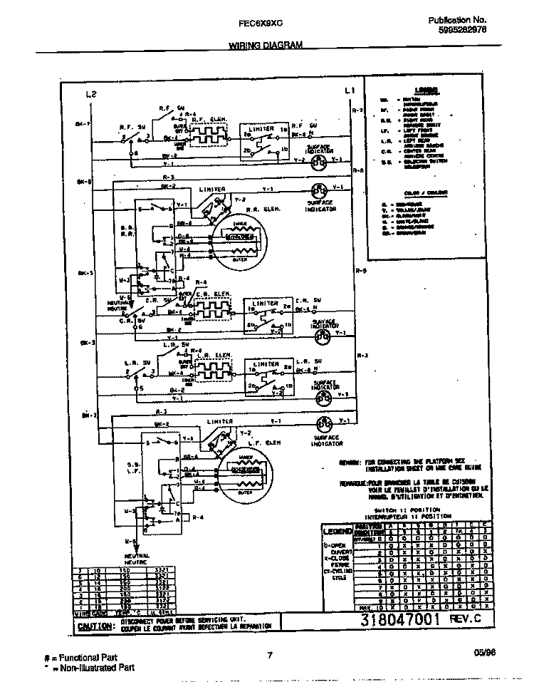 WIRING DIAGRAM Diagram and Parts List for FEC6X9XCBD  Frigidaire Cooktop