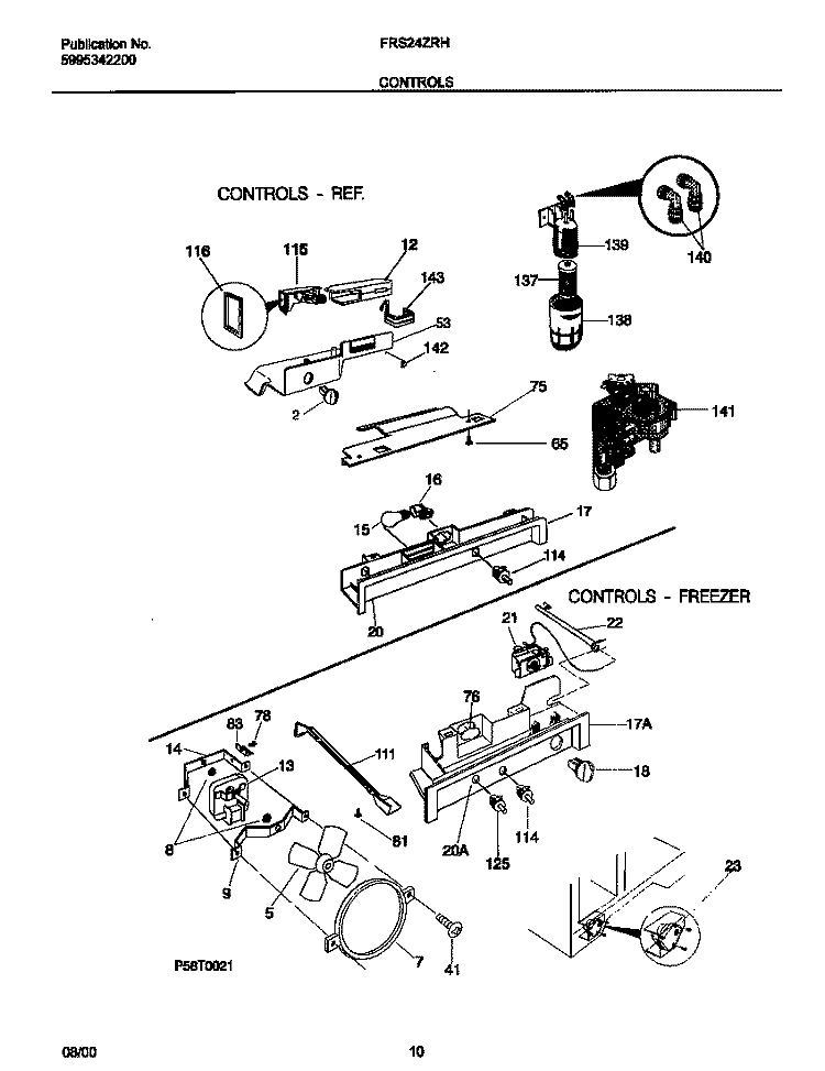 CONTROLS Diagram and Parts List for FRS24ZRHB4  Frigidaire Refrigerator
