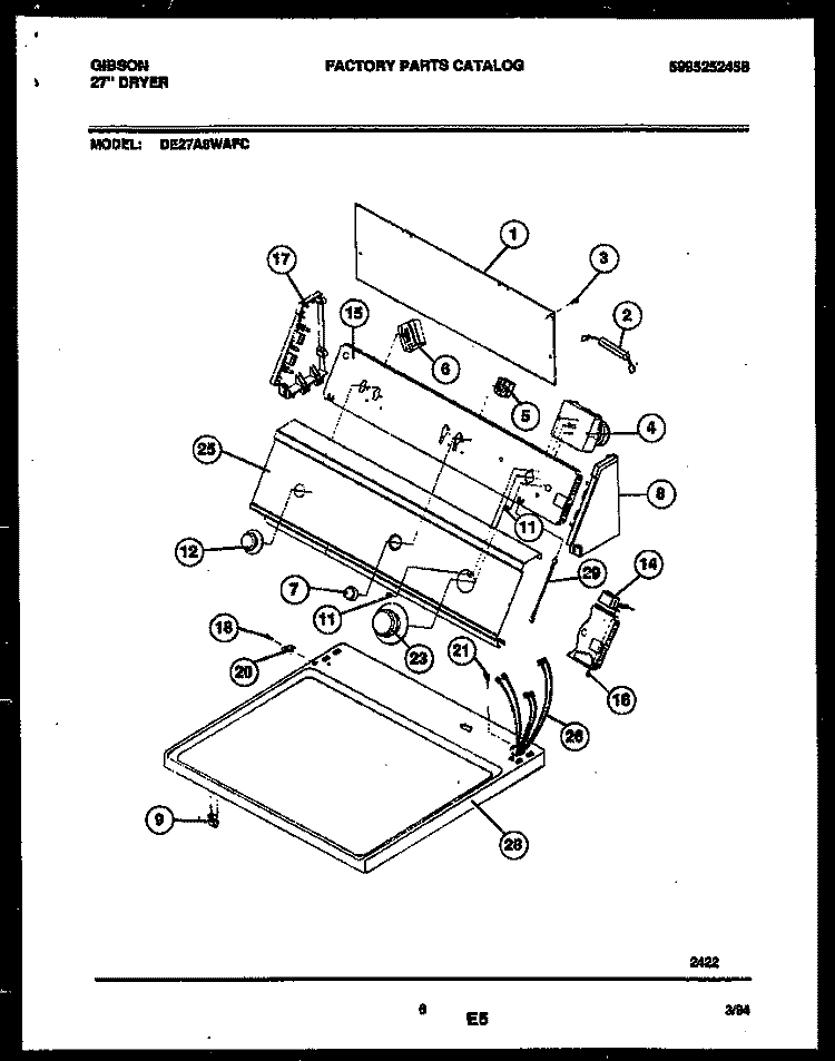 CONSOLE AND CONTROL PARTS Diagram and Parts List for DE27A8WAFC  Gibson Dryer