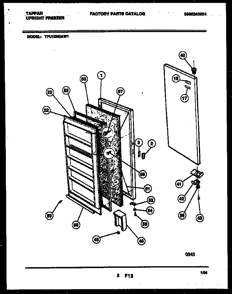 DOOR PARTS Diagram and Parts List for TFU12M0AW1  Tappan Freezer