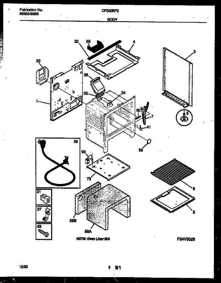 BODY PARTS Diagram and Parts List for CP302BP2D3  Frigidaire Range