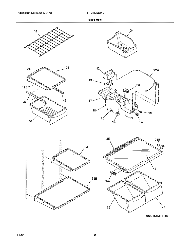 SHELVES Diagram and Parts List for FRT21IL5DWB  Frigidaire Refrigerator