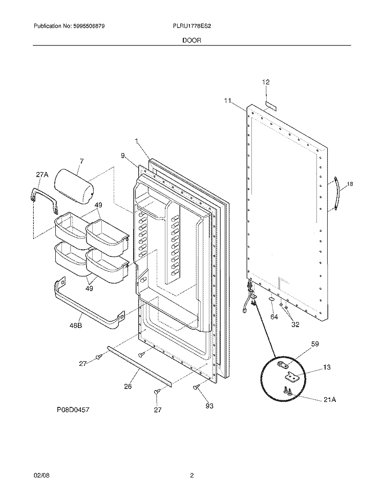 DOOR Diagram and Parts List for PLRU1778ES2  Frigidaire Refrigerator