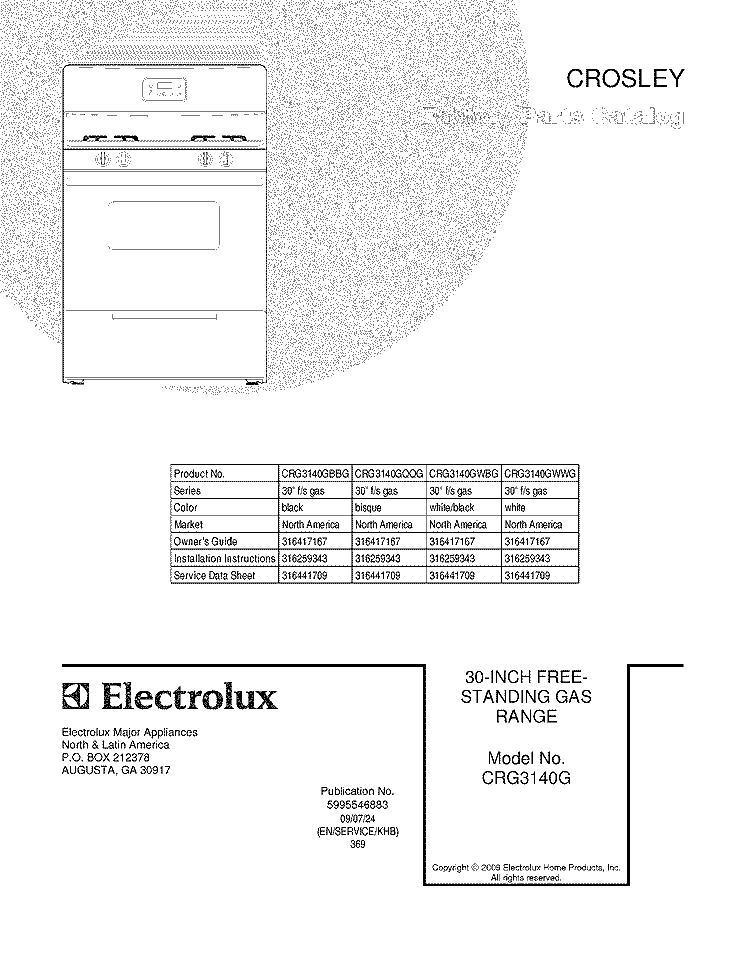 COVER Diagram and Parts List for CRG3140GQQG  Crosley Range
