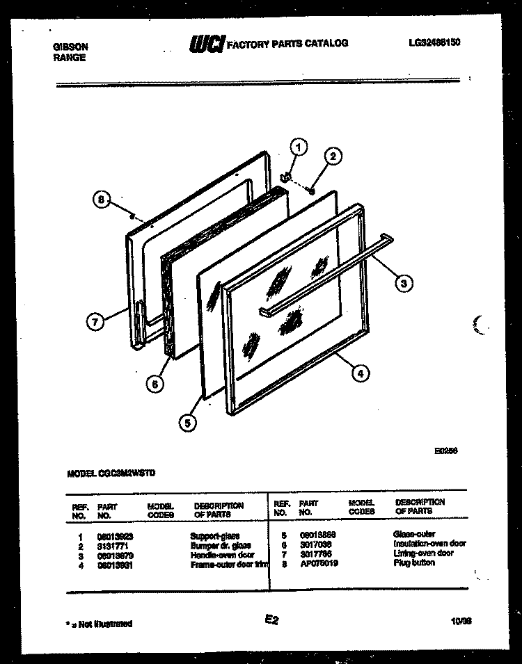 DOOR PARTS Diagram and Parts List for CGC3M2WSTD  Gibson Range