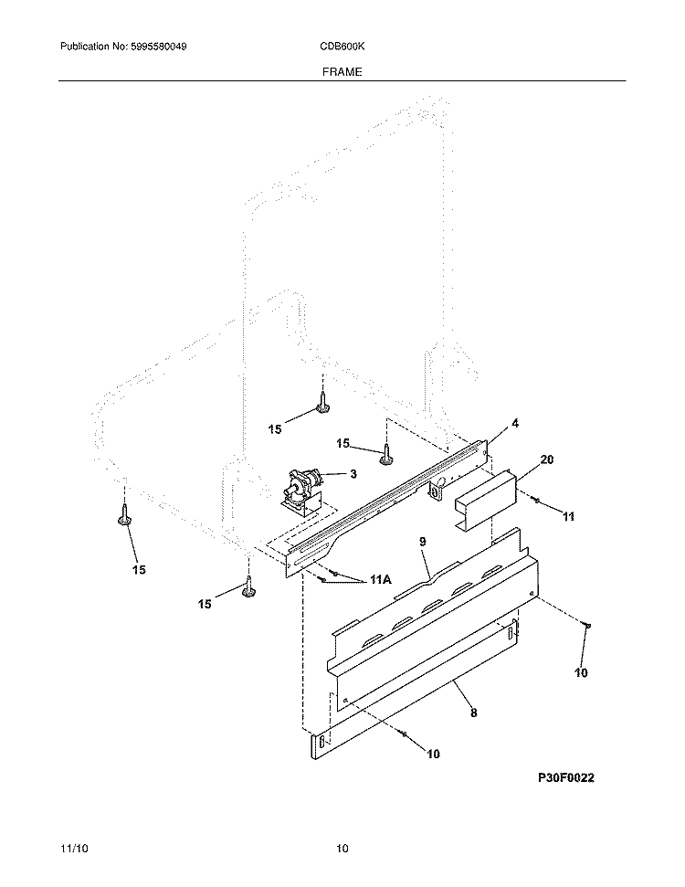 FRAME Diagram and Parts List for CDB600KS0A  Crosley Dishwasher