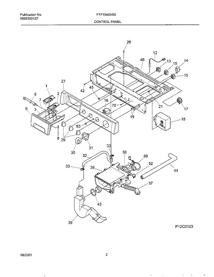 CONTROL PANEL Diagram and Parts List for FTF1040AS0  Frigidaire Washer