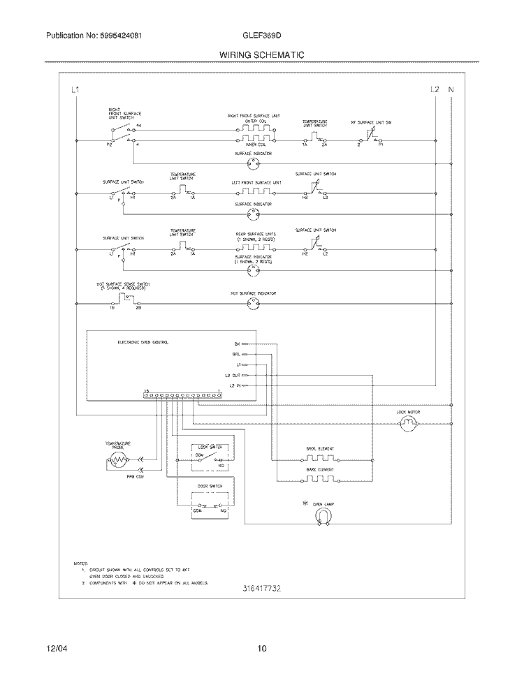 WIRING SCHEMATIC Diagram and Parts List for GLEF369DCC  Frigidaire Range