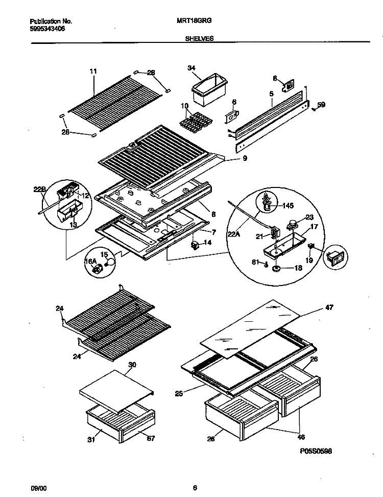 SHELVES Diagram and Parts List for MRT18GRGW2  Frigidaire Refrigerator