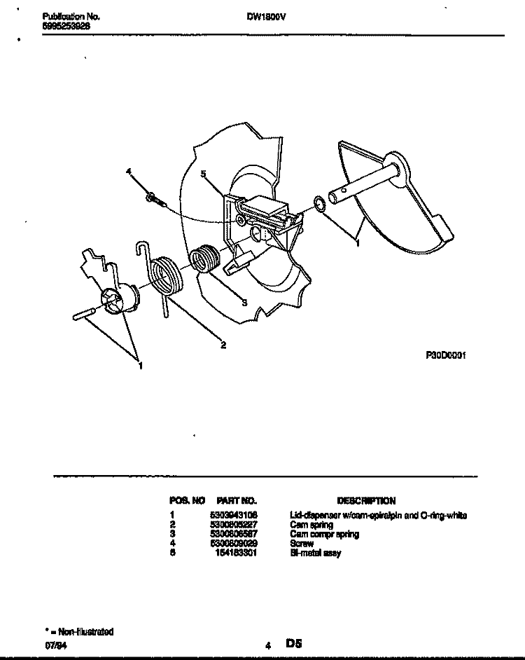 CAM Diagram and Parts List for DW1800V1  Frigidaire Dishwasher
