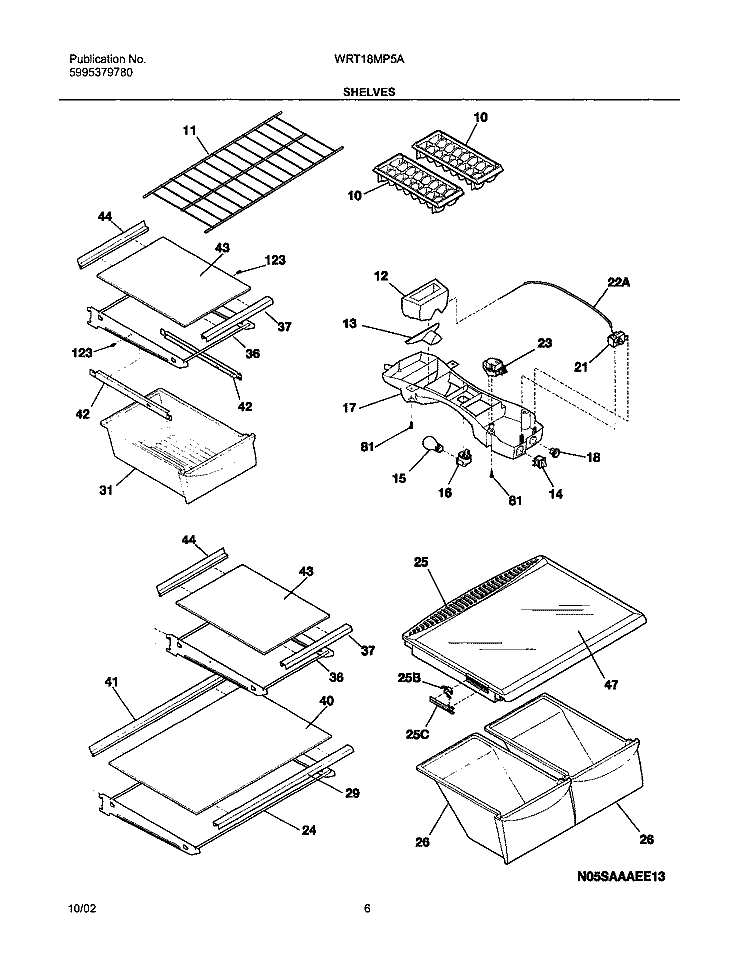 SHELVES Diagram and Parts List for WRT18MP5AQ9  Westinghouse Refrigerator
