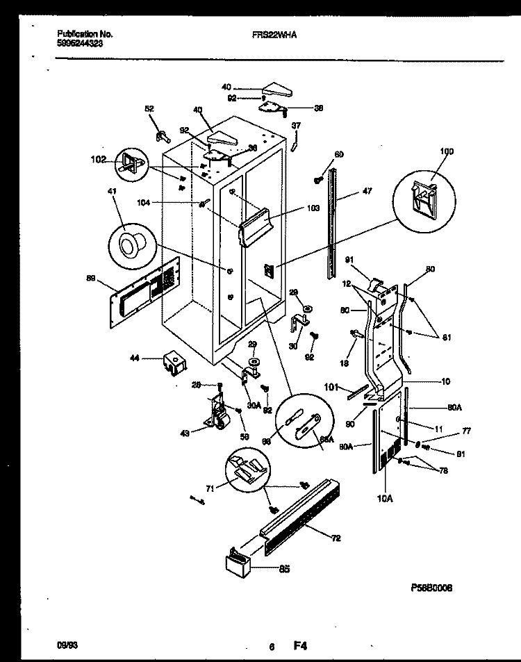 CABINET PARTS Diagram and Parts List for FRS22WHAW0  Frigidaire Refrigerator
