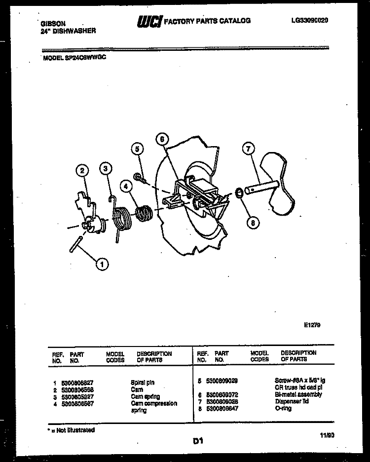 CAM Diagram and Parts List for SP24C6WWGC  Gibson Dishwasher