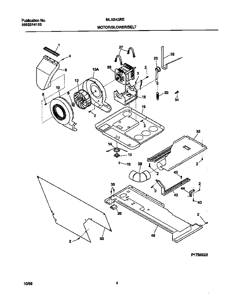 P17B0022 DRY MTR, BELT Diagram and Parts List for MLXE42RED5  Frigidaire Washer Dryer Combo