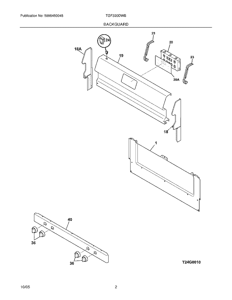 BACKGUARD Diagram and Parts List for TGF320DWB  Tappan Range