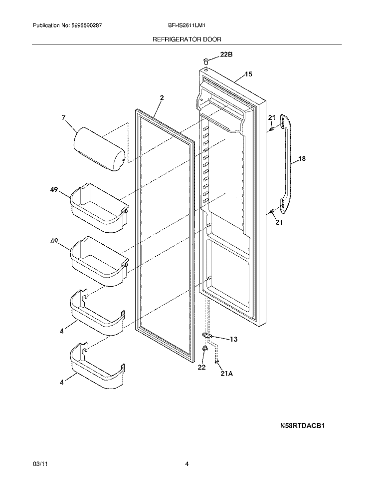 REFRIGERATOR DOOR Diagram and Parts List for BFHS2611LM1  Frigidaire Refrigerator