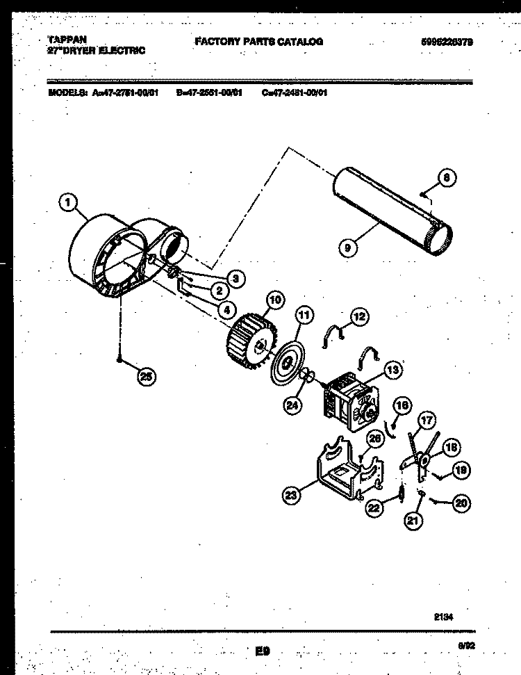 BLOWER AND DRIVE PARTS Diagram and Parts List for 47-2751-23-01  Tappan Dryer