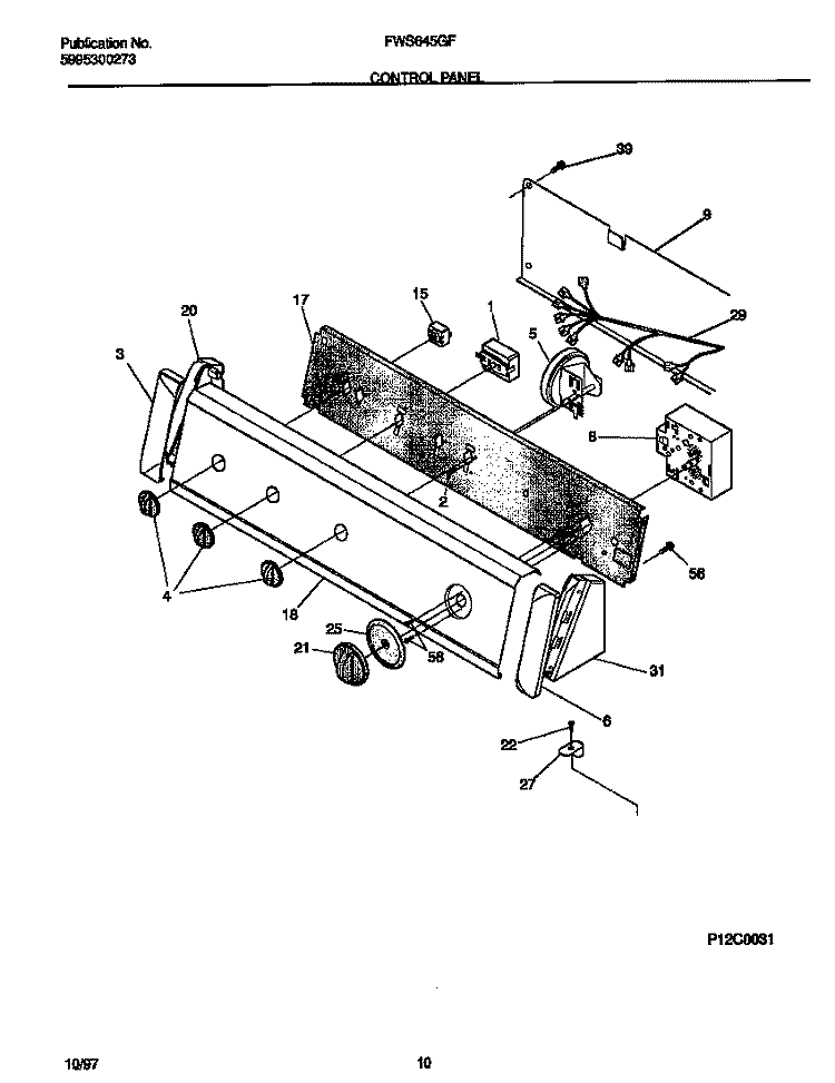 CONTROL PANEL Diagram and Parts List for FWS645GFT0  Frigidaire Washer
