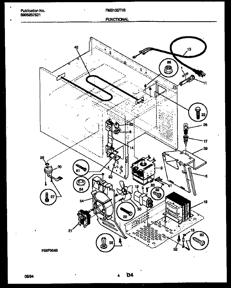 FUNCTIONAL PARTS Diagram and Parts List for FMS135T1B1  Frigidaire Microwave