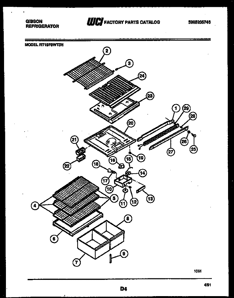 SHELVES AND SUPPORTS Diagram and Parts List for RT19F8WT3H  Gibson Refrigerator