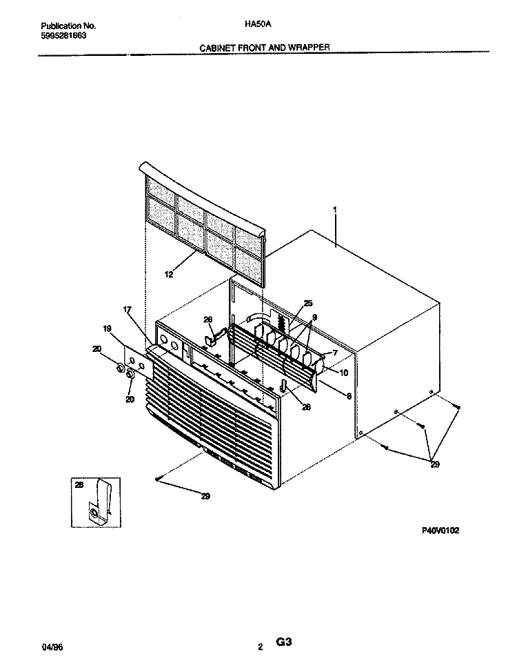 CABINET FRONT AND WRAPPER Diagram and Parts List for HA50A  Frigidaire Air Conditioner