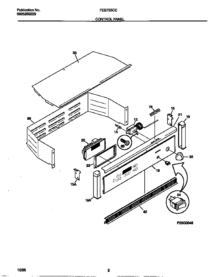 CONTROL PANEL Diagram and Parts List for FEB755CESB  Frigidaire Wall Oven