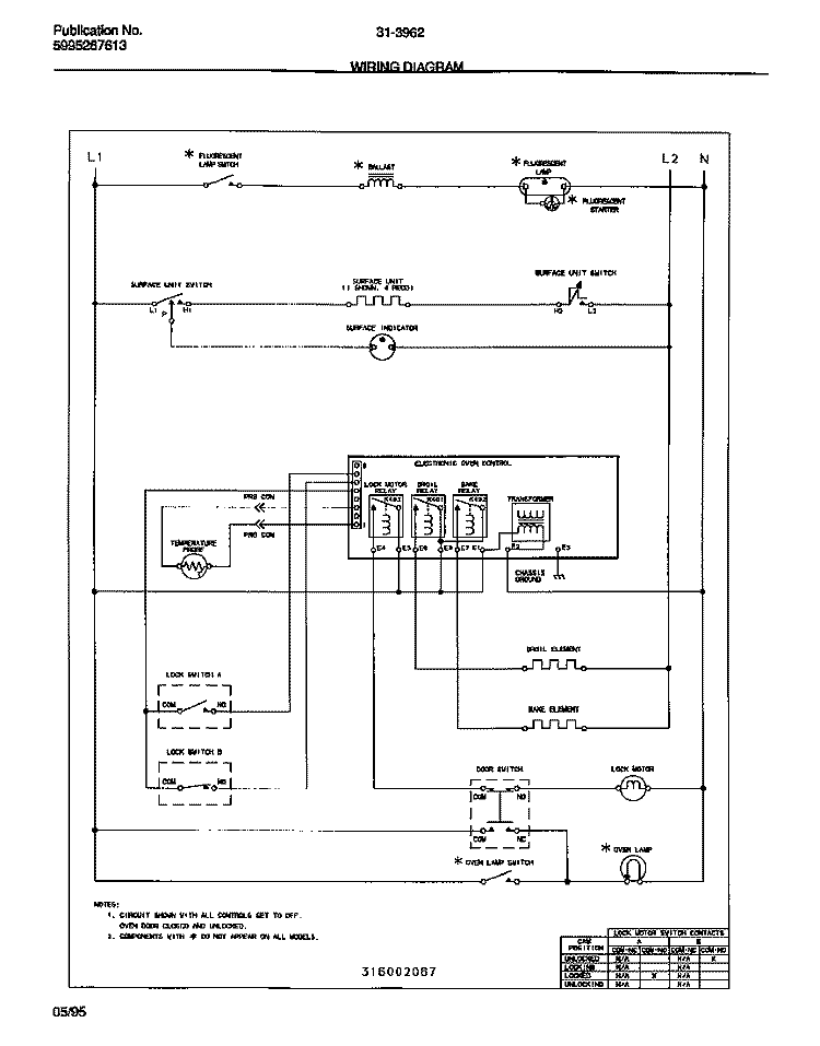 WIRING DIAGRAM Diagram and Parts List for 31-3962-23-03  Tappan Range
