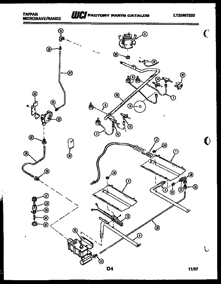 BURNER, MANIFOLD AND GAS CONTROL Diagram and Parts List for 76-4967-00-03  Tappan Microwave Oven Combo