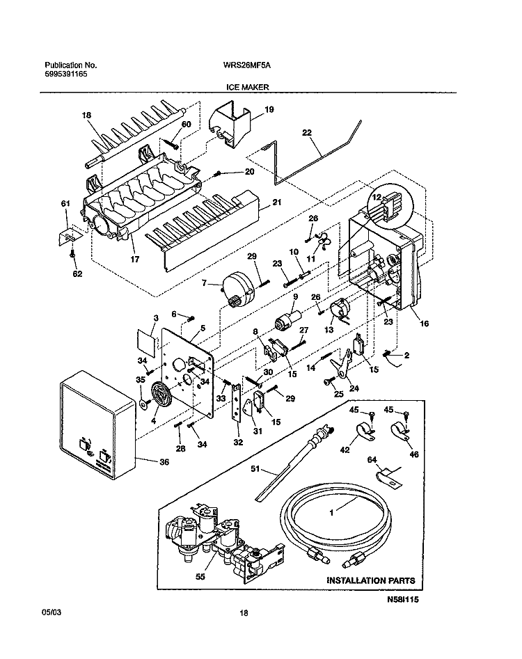 ICE MAKER Diagram and Parts List for WRS26MF5AQ5  Westinghouse Refrigerator