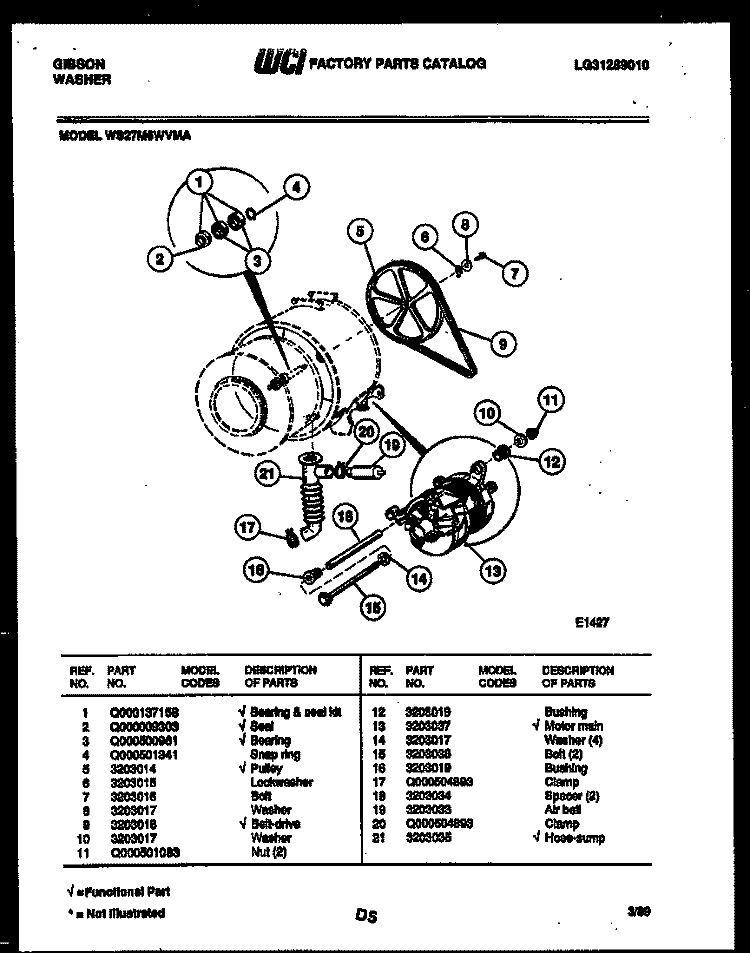 MOTOR AND DRIVE COMPONENTS Diagram and Parts List for WS27M6WVMA  Gibson Washer