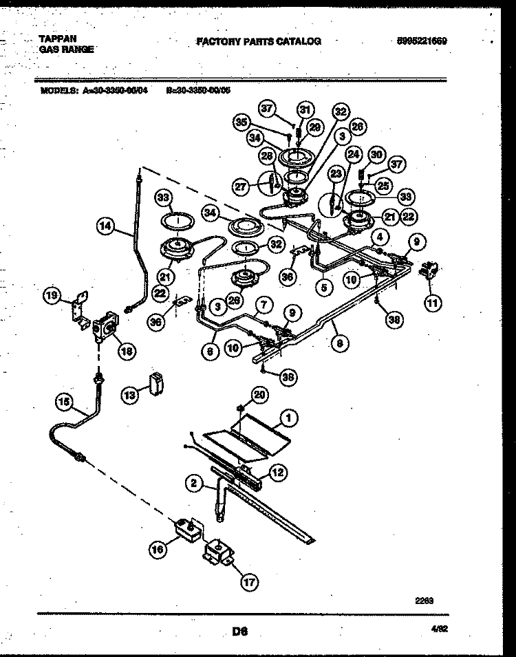 BURNER PARTS Diagram and Parts List for 30-3350-23-05  Tappan Range