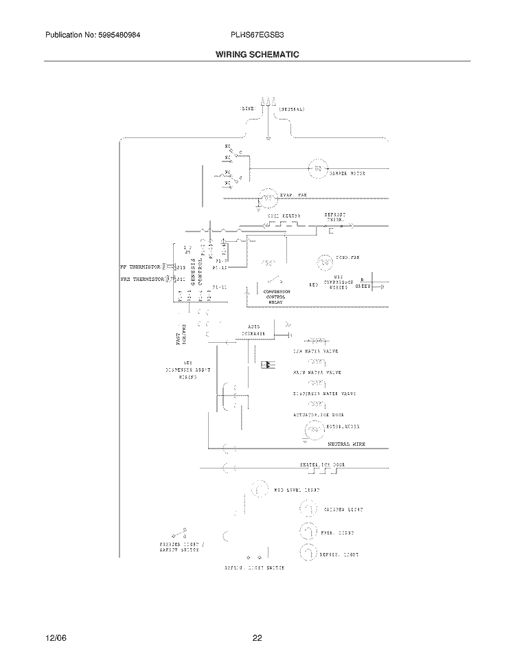 WIRING SCHEMATIC Diagram and Parts List for PLHS67EGSB3  Frigidaire Refrigerator