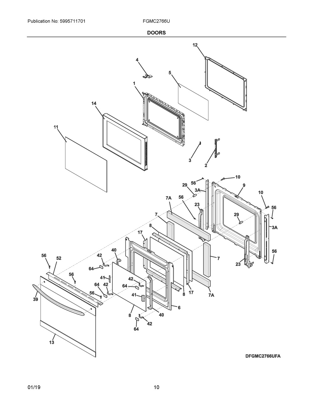 Doors Diagram and Parts List for FGMC2766UFA  Frigidaire Microwave Oven Combo