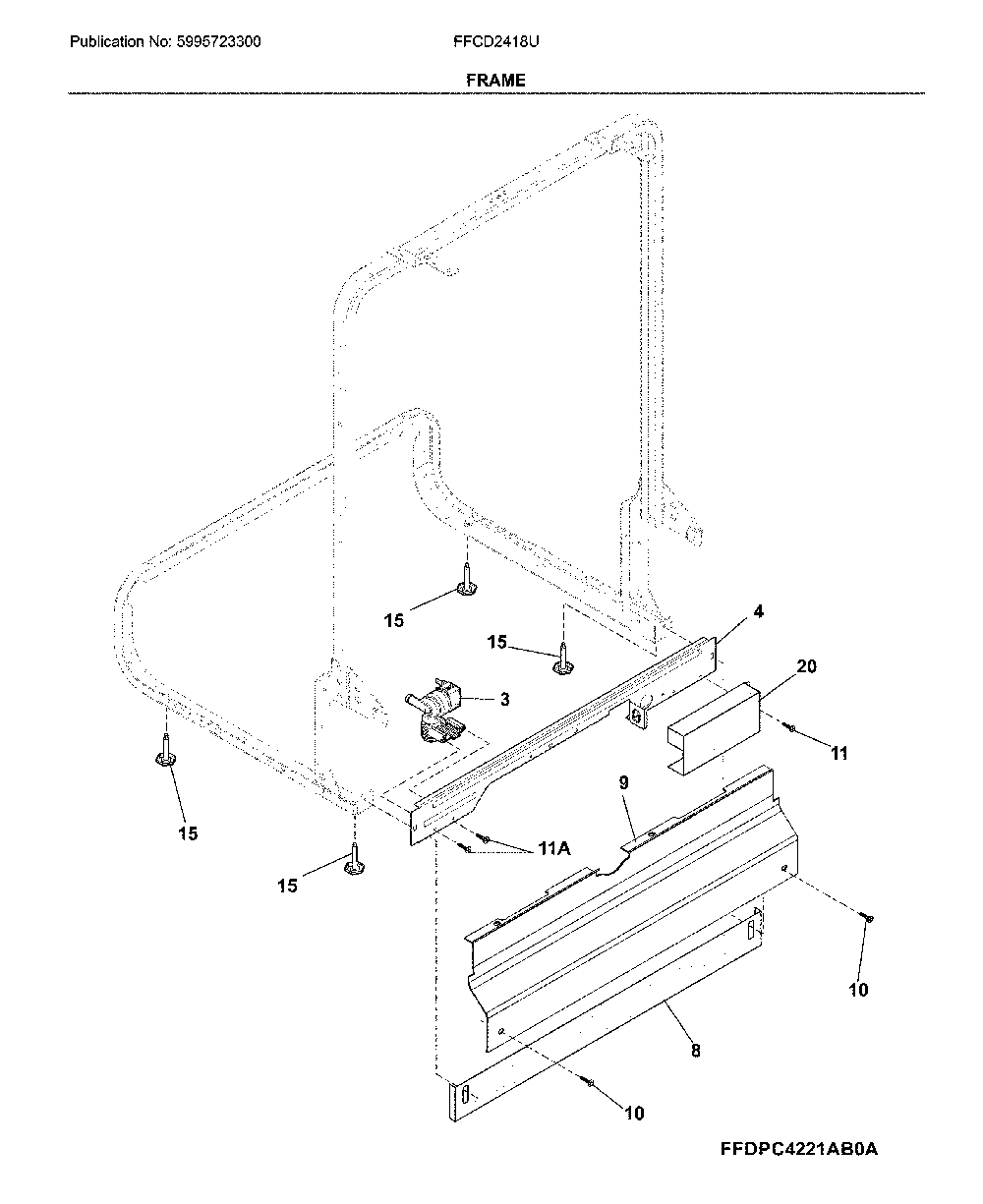 Frame Diagram and Parts List for FFCD2418US2A  Frigidaire Dishwasher