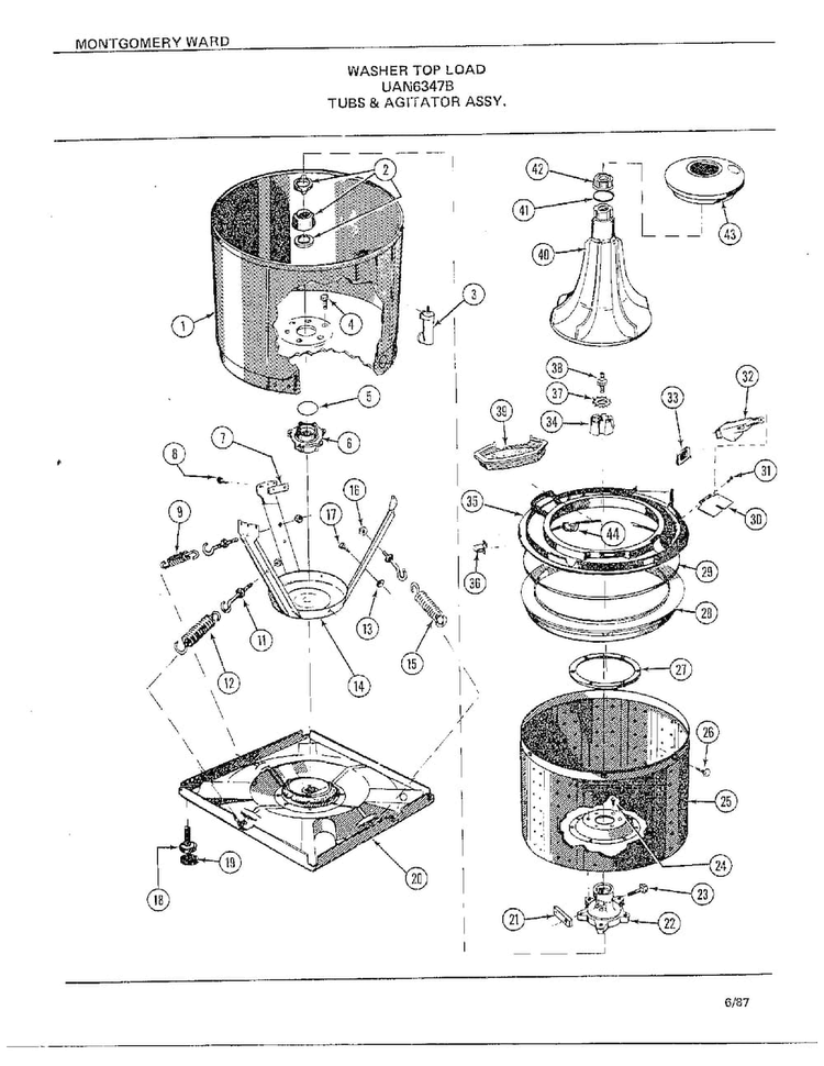 Tubs And Agitator Assy Diagram and Parts List for 6347B  Frigidaire Washer