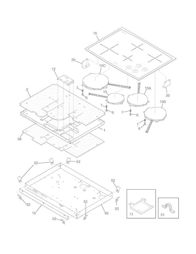 Main Top/surface Units Diagram and Parts List for EW30IC60LS1  Electrolux Cooktop