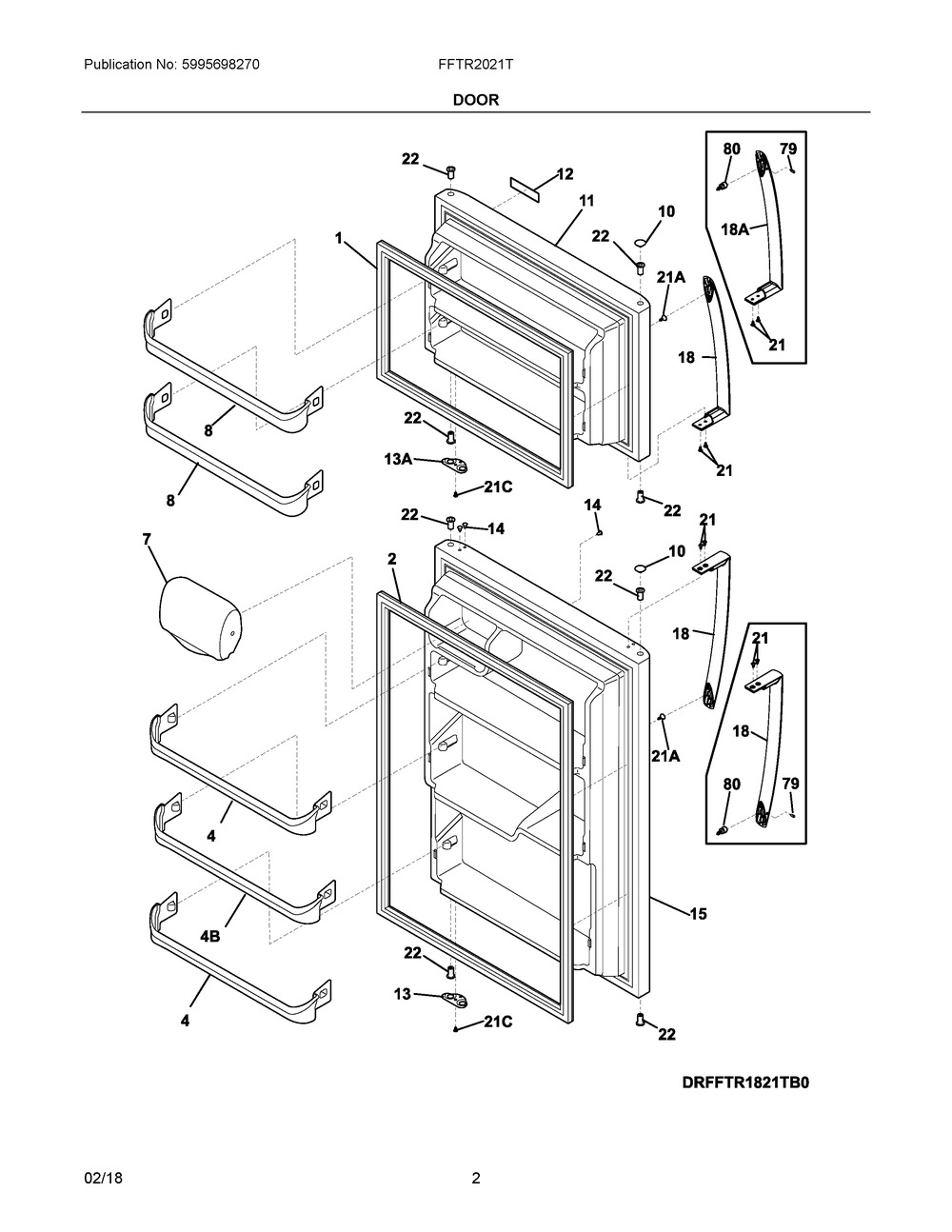 Door Diagram and Parts List for FFTR2021TS1  Frigidaire Refrigerator