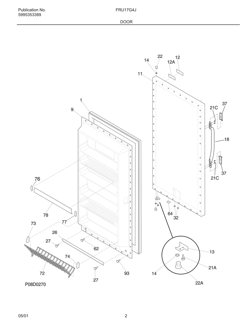 Door Diagram and Parts List for FRU17BG4J  Frigidaire Refrigerator