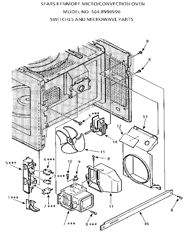 Switches And Microwave Diagram and Parts List for 5648996990  Kenmore Microwave