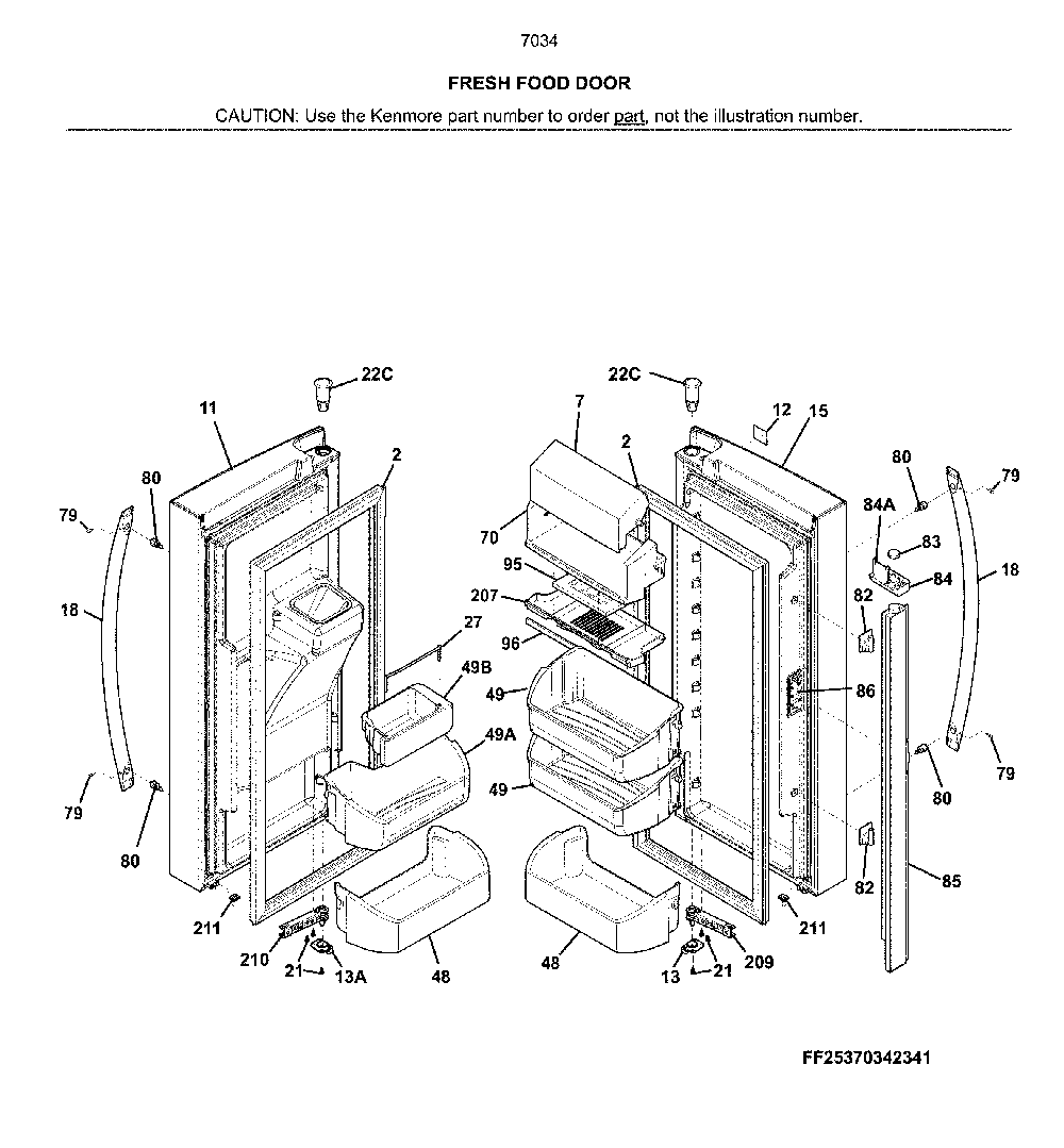 Fresh food door Diagram and Parts List for 2537034341J  Kenmore Refrigerator