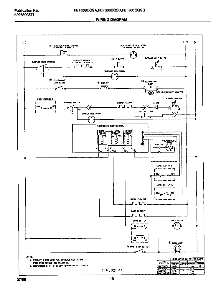 WIRING DIAGRAM Diagram and Parts List for FEF366CGSA  Frigidaire Range