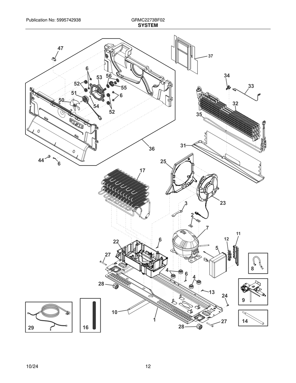 System Diagram and Parts List for GRMC2273BF02  Frigidaire Refrigerator