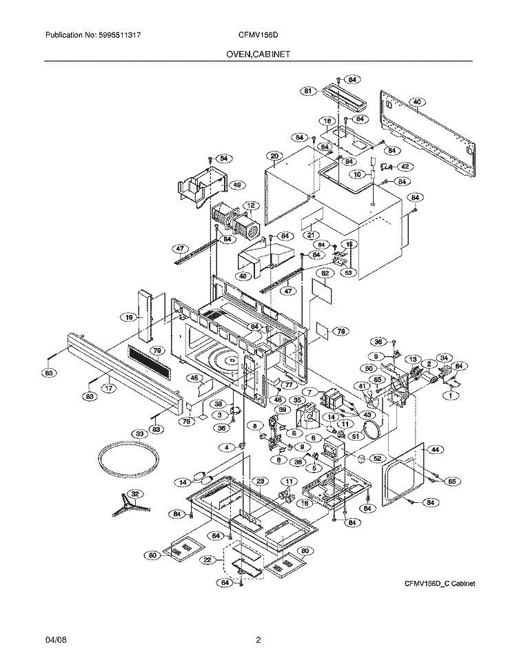OVEN, CABINET Diagram and Parts List for CFMV156DSC  Frigidaire Microwave