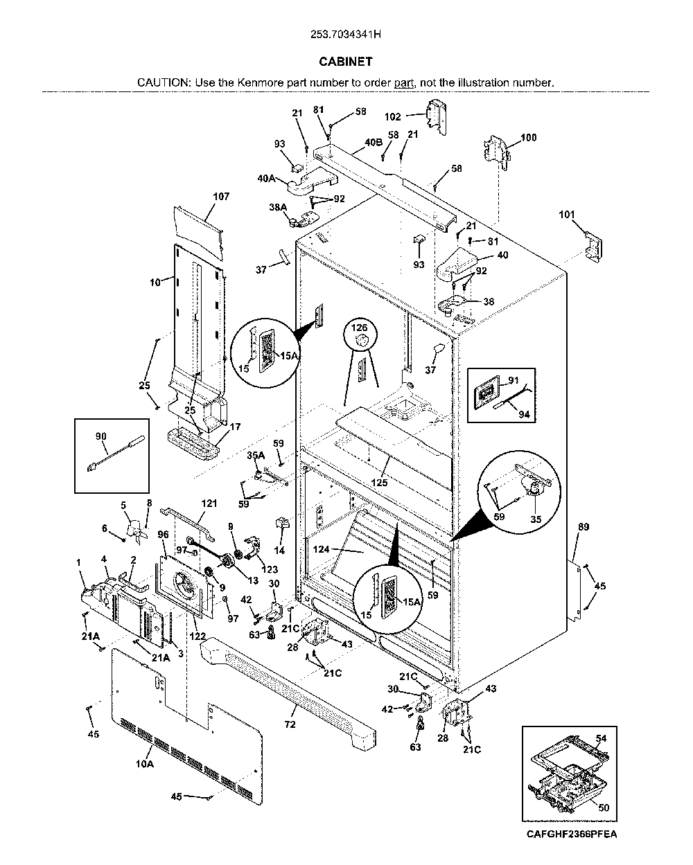 Cabinet Diagram and Parts List for 2537034341H  Kenmore Refrigerator