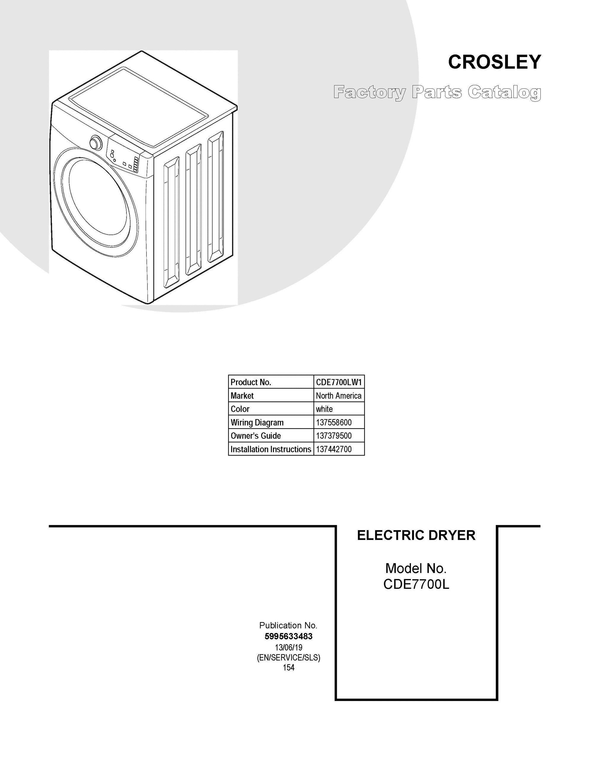 01 - COVER SHEET Diagram and Parts List for CDE7700LW1  Frigidaire Dryer