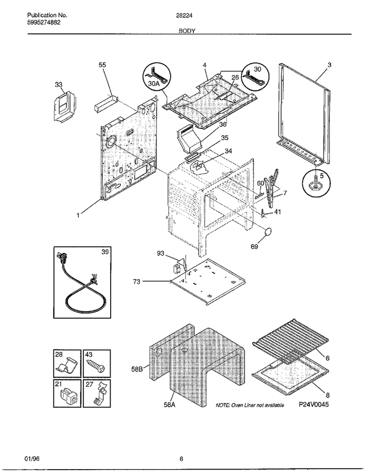 Body Diagram and Parts List for 282247B  Frigidaire Range